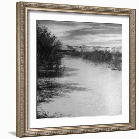 Trees and Scrub Lining the River Jordan, Mountains in the Background-Dmitri Kessel-Framed Photographic Print