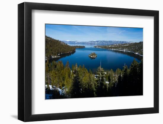 Trees at Lakeshore with Mountain Range in the Background, Lake Tahoe, California, USA-null-Framed Photographic Print