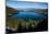 Trees at Lakeshore with Mountain Range in the Background, Lake Tahoe, California, USA-null-Mounted Photographic Print