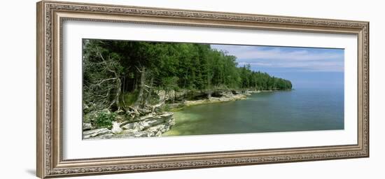 Trees at the Lakeside, Cave Point County Park, Lake Michigan, Door County, Wisconsin, USA-null-Framed Photographic Print