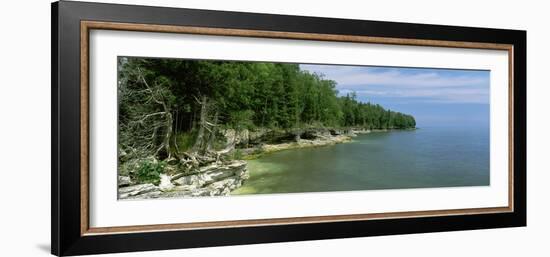 Trees at the Lakeside, Cave Point County Park, Lake Michigan, Door County, Wisconsin, USA-null-Framed Photographic Print