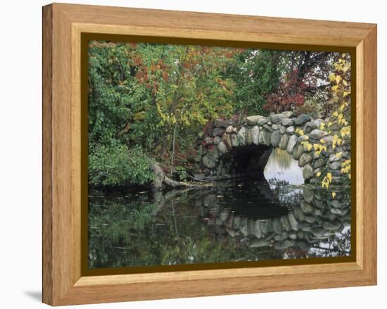 Trees by Pond and Stone Bridge at Hecksher Museum, Long Island, New York, USA-Merrill Images-Framed Premier Image Canvas