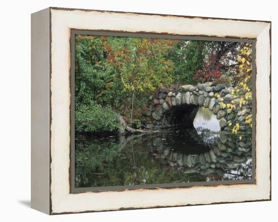 Trees by Pond and Stone Bridge at Hecksher Museum, Long Island, New York, USA-Merrill Images-Framed Premier Image Canvas