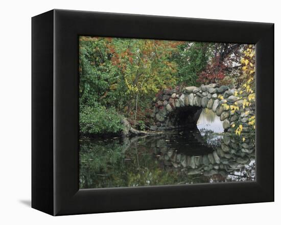 Trees by Pond and Stone Bridge at Hecksher Museum, Long Island, New York, USA-Merrill Images-Framed Premier Image Canvas