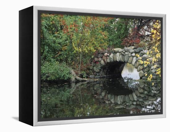 Trees by Pond and Stone Bridge at Hecksher Museum, Long Island, New York, USA-Merrill Images-Framed Premier Image Canvas