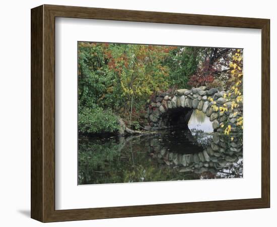 Trees by Pond and Stone Bridge at Hecksher Museum, Long Island, New York, USA-Merrill Images-Framed Photographic Print