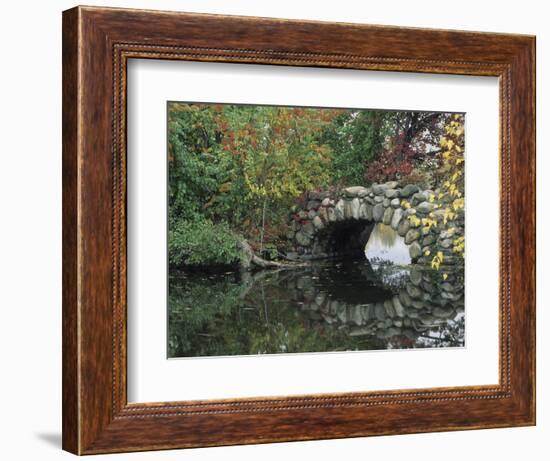 Trees by Pond and Stone Bridge at Hecksher Museum, Long Island, New York, USA-Merrill Images-Framed Photographic Print