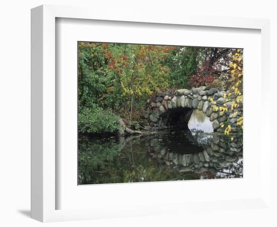 Trees by Pond and Stone Bridge at Hecksher Museum, Long Island, New York, USA-Merrill Images-Framed Photographic Print