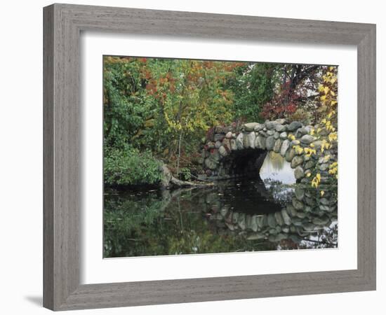 Trees by Pond and Stone Bridge at Hecksher Museum, Long Island, New York, USA-Merrill Images-Framed Photographic Print