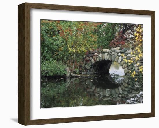 Trees by Pond and Stone Bridge at Hecksher Museum, Long Island, New York, USA-Merrill Images-Framed Photographic Print