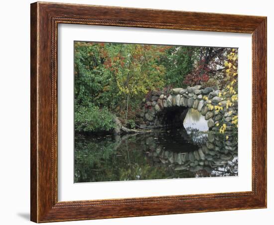 Trees by Pond and Stone Bridge at Hecksher Museum, Long Island, New York, USA-Merrill Images-Framed Photographic Print