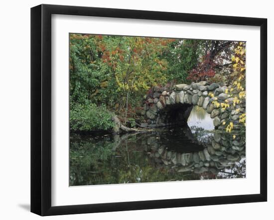 Trees by Pond and Stone Bridge at Hecksher Museum, Long Island, New York, USA-Merrill Images-Framed Photographic Print