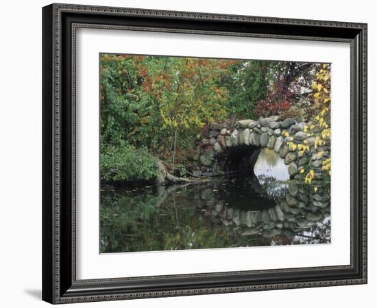 Trees by Pond and Stone Bridge at Hecksher Museum, Long Island, New York, USA-Merrill Images-Framed Photographic Print