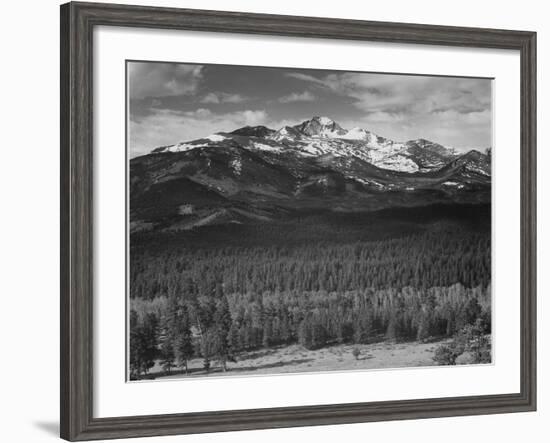 Trees Fgnd, Snow Covered Mts Bkgd "Long's Peak From North Rocky Mountain NP" Colorado 1933-1942-Ansel Adams-Framed Art Print