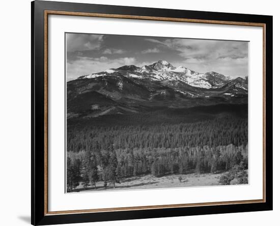 Trees Fgnd, Snow Covered Mts Bkgd "Long's Peak From North Rocky Mountain NP" Colorado 1933-1942-Ansel Adams-Framed Art Print