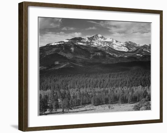 Trees Fgnd, Snow Covered Mts Bkgd "Long's Peak From North Rocky Mountain NP" Colorado 1933-1942-Ansel Adams-Framed Art Print