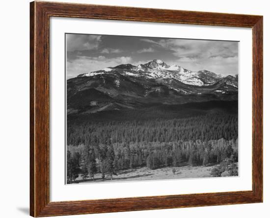 Trees Fgnd, Snow Covered Mts Bkgd "Long's Peak From North Rocky Mountain NP" Colorado 1933-1942-Ansel Adams-Framed Art Print