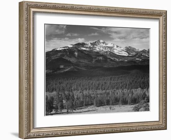 Trees Fgnd, Snow Covered Mts Bkgd "Long's Peak From North Rocky Mountain NP" Colorado 1933-1942-Ansel Adams-Framed Premium Giclee Print