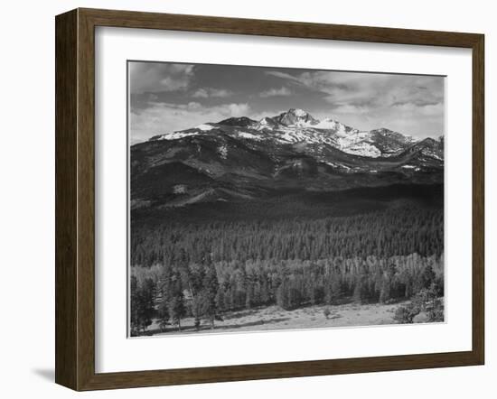 Trees Fgnd, Snow Covered Mts Bkgd "Long's Peak From North Rocky Mountain NP" Colorado 1933-1942-Ansel Adams-Framed Premium Giclee Print