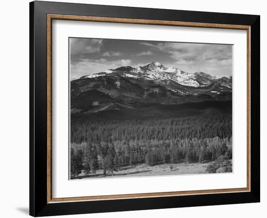 Trees Fgnd, Snow Covered Mts Bkgd "Long's Peak From North Rocky Mountain NP" Colorado 1933-1942-Ansel Adams-Framed Premium Giclee Print