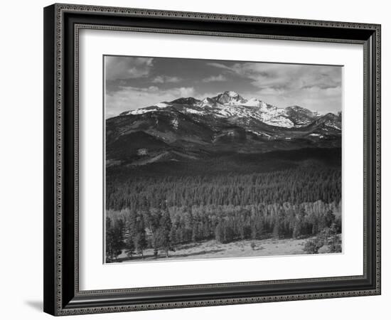 Trees Fgnd, Snow Covered Mts Bkgd "Long's Peak From North Rocky Mountain NP" Colorado 1933-1942-Ansel Adams-Framed Premium Giclee Print