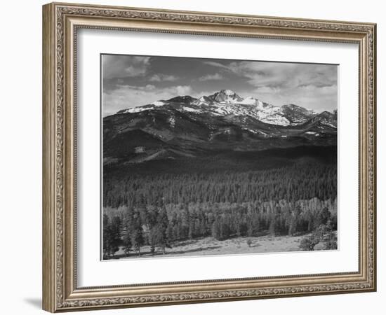 Trees Fgnd, Snow Covered Mts Bkgd "Long's Peak From North Rocky Mountain NP" Colorado 1933-1942-Ansel Adams-Framed Art Print