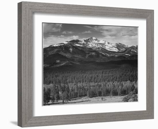 Trees Fgnd, Snow Covered Mts Bkgd "Long's Peak From North Rocky Mountain NP" Colorado 1933-1942-Ansel Adams-Framed Art Print