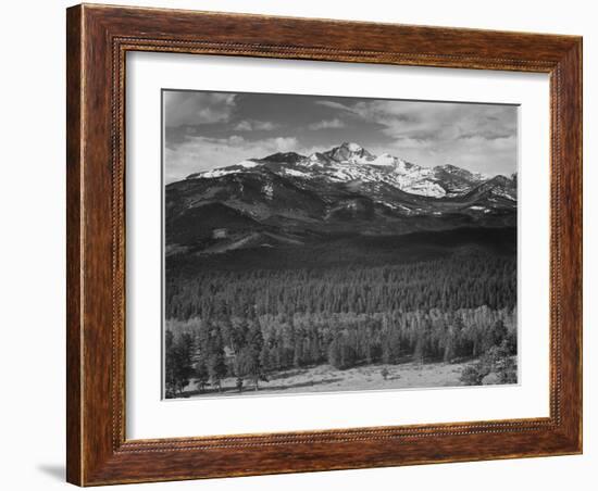 Trees Fgnd, Snow Covered Mts Bkgd "Long's Peak From North Rocky Mountain NP" Colorado 1933-1942-Ansel Adams-Framed Art Print