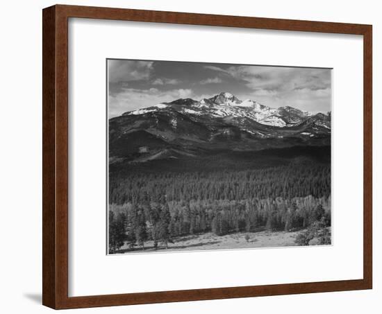 Trees Fgnd, Snow Covered Mts Bkgd "Long's Peak From North Rocky Mountain NP" Colorado 1933-1942-Ansel Adams-Framed Art Print