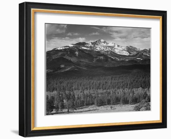 Trees Fgnd, Snow Covered Mts Bkgd "Long's Peak From North Rocky Mountain NP" Colorado 1933-1942-Ansel Adams-Framed Art Print