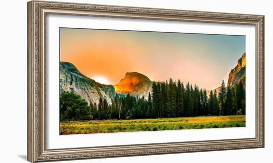 Trees in a Forest with Mountain Range in the Background, Yosemite National Park, California, USA-null-Framed Photographic Print