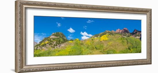 Trees on mountain, Maroon Bells, Maroon Bells-Snowmass Wilderness, White River National Forest,...-null-Framed Photographic Print