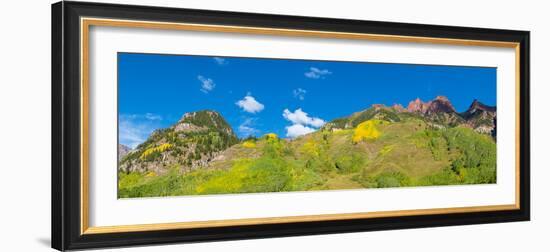 Trees on mountain, Maroon Bells, Maroon Bells-Snowmass Wilderness, White River National Forest,...-null-Framed Photographic Print