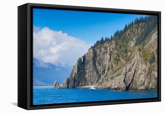 Trees on rock at Resurrection Bay, Seward, Kenai Peninsula Borough-Jan Miracky-Framed Premier Image Canvas