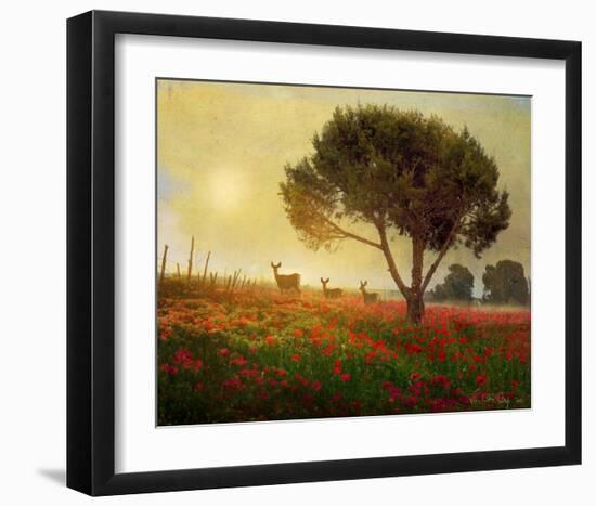 Trees, Poppies and Deer I-Chris Vest-Framed Art Print