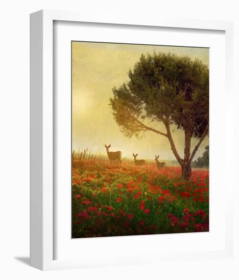 Trees, Poppies and Deer II-Chris Vest-Framed Art Print