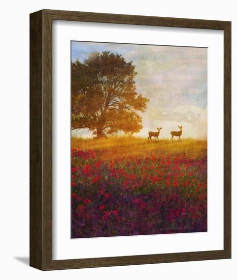 Trees, Poppies and Deer IV-Chris Vest-Framed Art Print