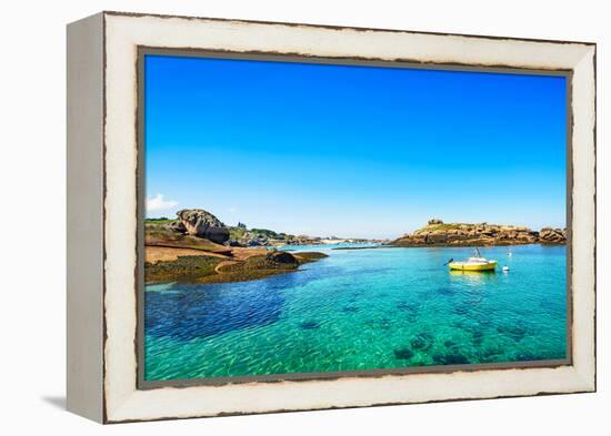 Tregastel, Boat in Fishing Port. Pink Granite Coast, Brittany, France.-stevanzz-Framed Premier Image Canvas