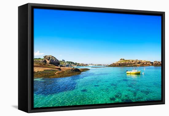 Tregastel, Boat in Fishing Port. Pink Granite Coast, Brittany, France.-stevanzz-Framed Premier Image Canvas