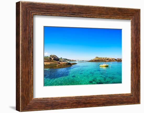 Tregastel, Boat in Fishing Port. Pink Granite Coast, Brittany, France.-stevanzz-Framed Photographic Print