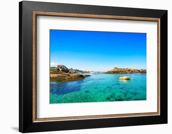 Tregastel, Boat in Fishing Port. Pink Granite Coast, Brittany, France.-stevanzz-Framed Photographic Print