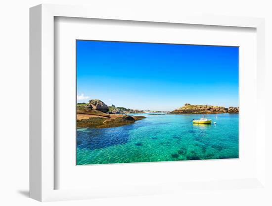 Tregastel, Boat in Fishing Port. Pink Granite Coast, Brittany, France.-stevanzz-Framed Photographic Print