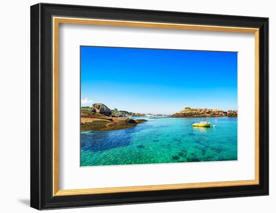 Tregastel, Boat in Fishing Port. Pink Granite Coast, Brittany, France.-stevanzz-Framed Photographic Print