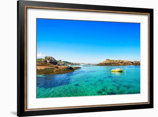 Tregastel, Boat in Fishing Port. Pink Granite Coast, Brittany, France.-stevanzz-Framed Photographic Print