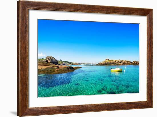 Tregastel, Boat in Fishing Port. Pink Granite Coast, Brittany, France.-stevanzz-Framed Photographic Print