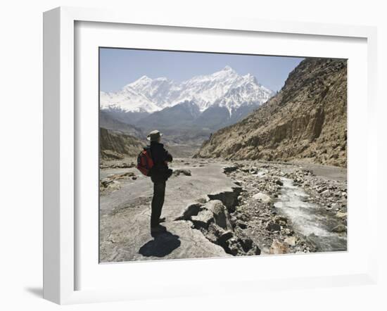 Trekker Enjoys the View on the Annapurna Circuit Trek, Jomsom, Himalayas, Nepal-Don Smith-Framed Photographic Print