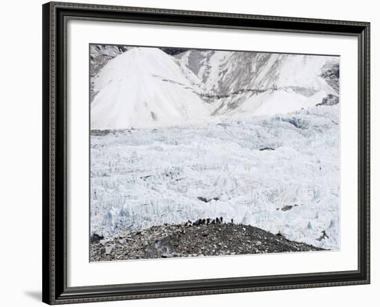 Trekkers Below the The Western Cwm Glacier at Everest Base Camp, Himalayas-Christian Kober-Framed Photographic Print