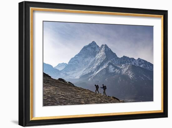 Trekkers Climb a Small Peak Above Dingboche in the Everest Region in Time to See the Sunrise-Alex Treadway-Framed Photographic Print