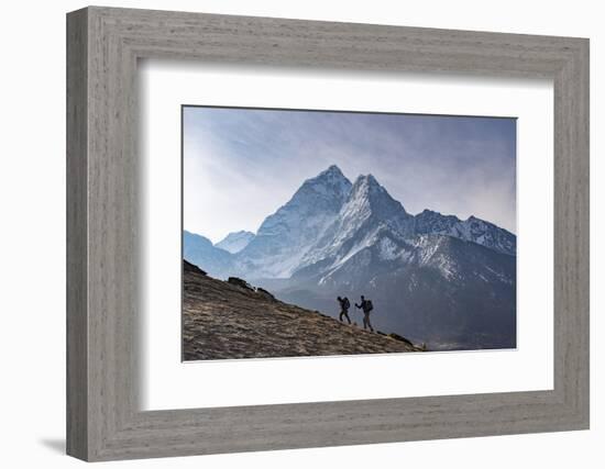 Trekkers Climb a Small Peak Above Dingboche in the Everest Region in Time to See the Sunrise-Alex Treadway-Framed Photographic Print