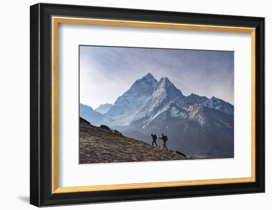 Trekkers Climb a Small Peak Above Dingboche in the Everest Region in Time to See the Sunrise-Alex Treadway-Framed Photographic Print